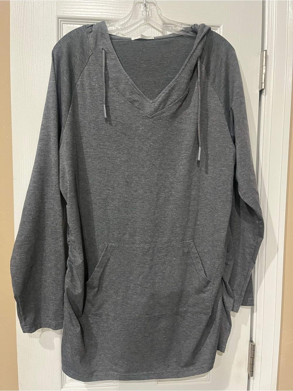 Cozy Women's Charcoal V‑Neck Hoodie Sweater